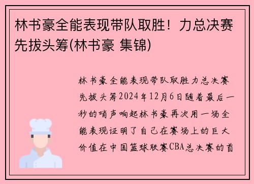 林书豪全能表现带队取胜！力总决赛先拔头筹(林书豪 集锦)