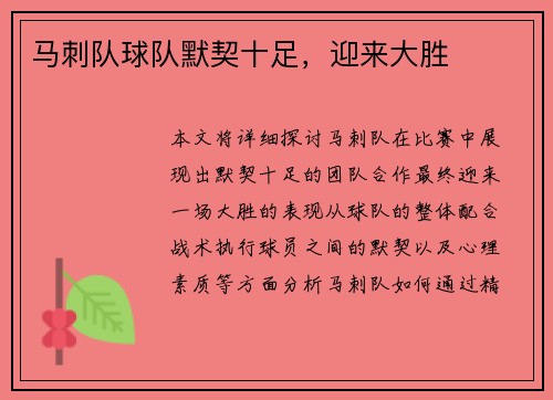马刺队球队默契十足，迎来大胜