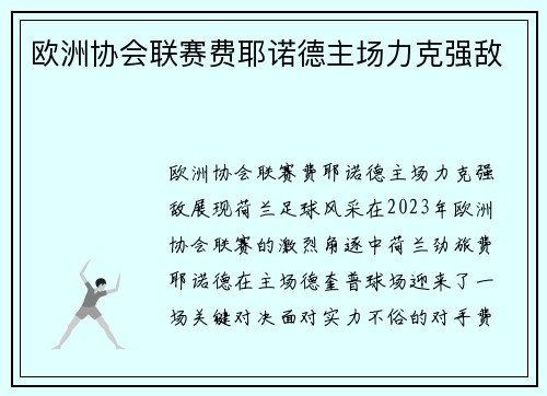 欧洲协会联赛费耶诺德主场力克强敌
